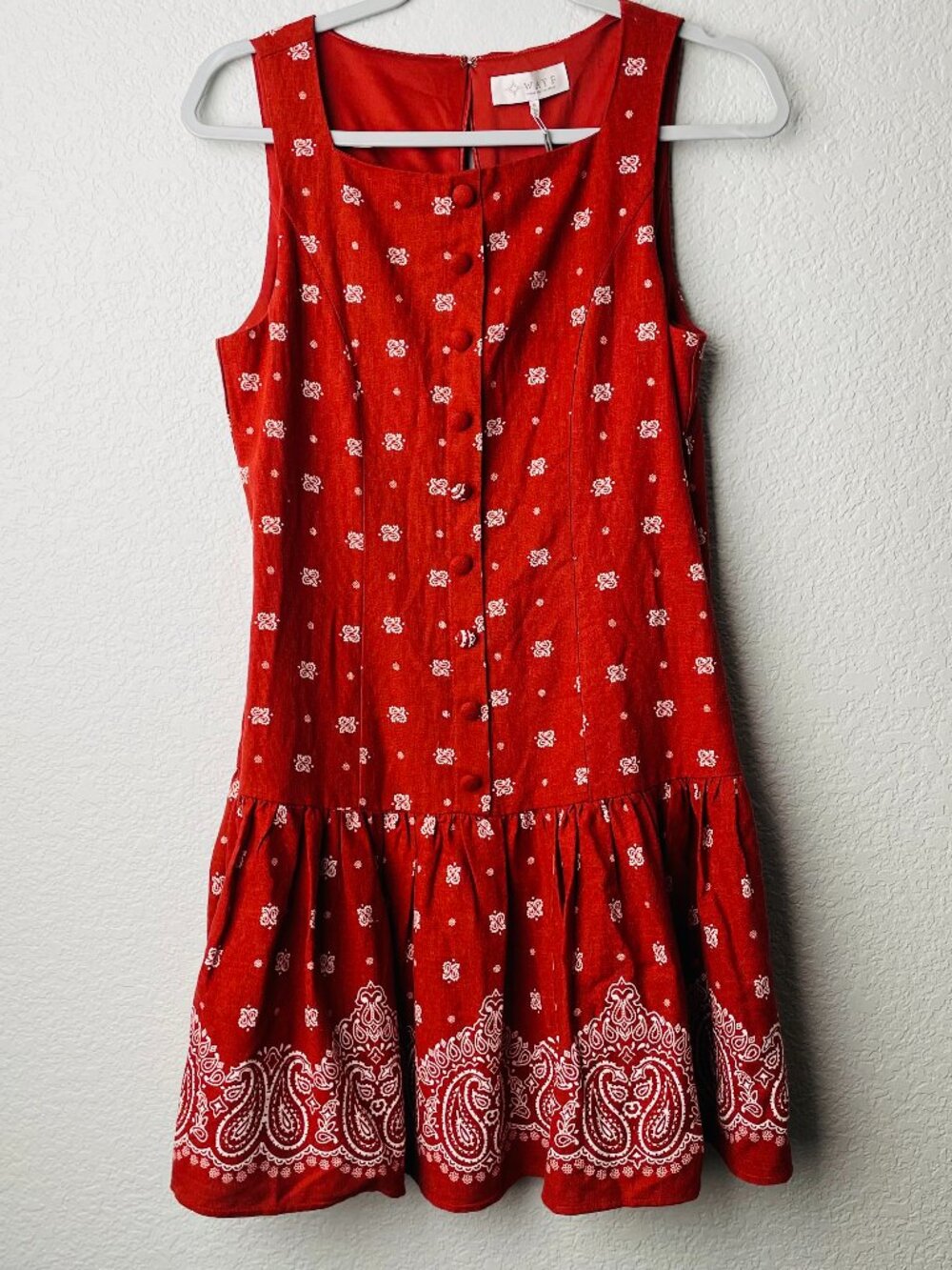 WAYF NWT Terracota Mini Dress Bandana Ruffle Drop Waist | Small
